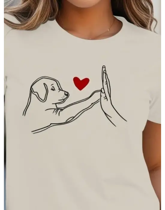 Kadın Kısa Kollu Bisiklet Yaka Köpek Baskılı Viskon Bluz