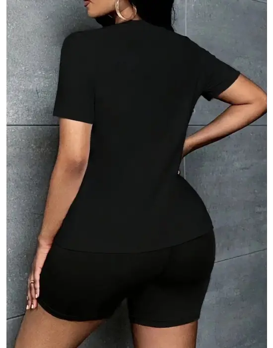 Omarı Köpek Baskılı Kısa Kollu Kadın Viskon Bluz