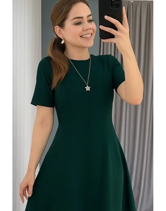 Kadın Kısa Kollu Bisiklet Yaka Maksi Boy Ithal Krep Elbise
