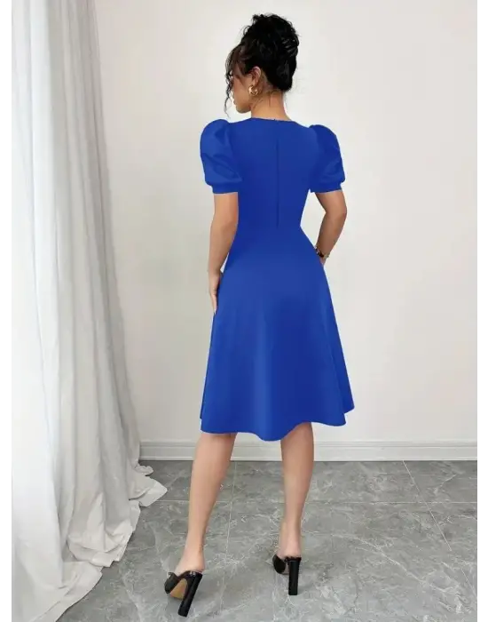 Kadın Kısa Kollu Bisiklet Yaka önden Düğmeli Ithal Krep Elbise