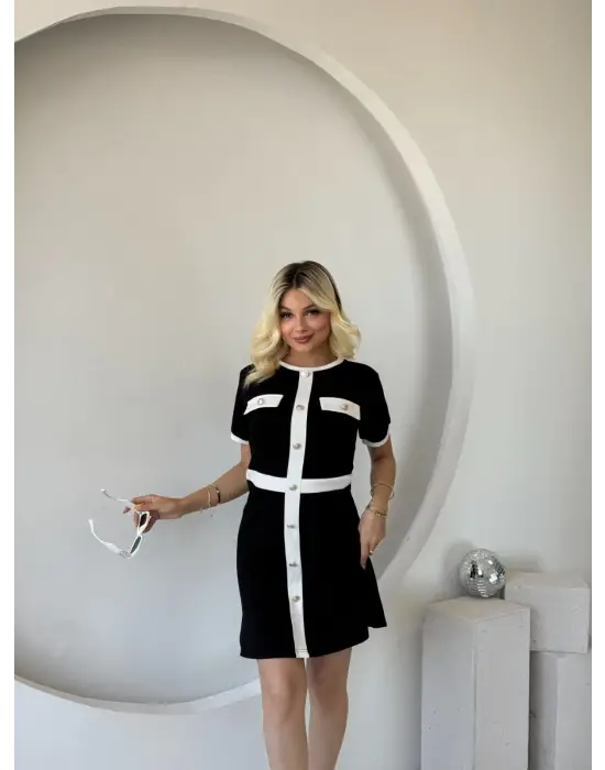 Kadın Kısa Kollu Bisiklet Yaka önden Düğmeli Modal Elbise