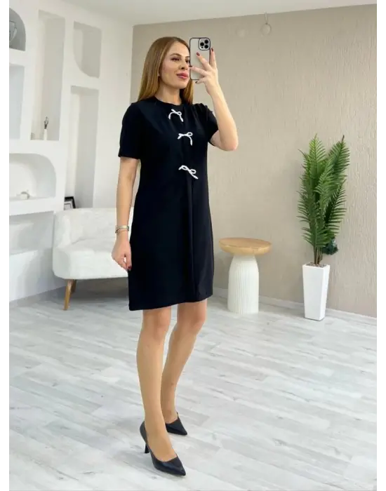 Omarı Fiyonk Detaylı Kısa Kollu Kadın Elbise
