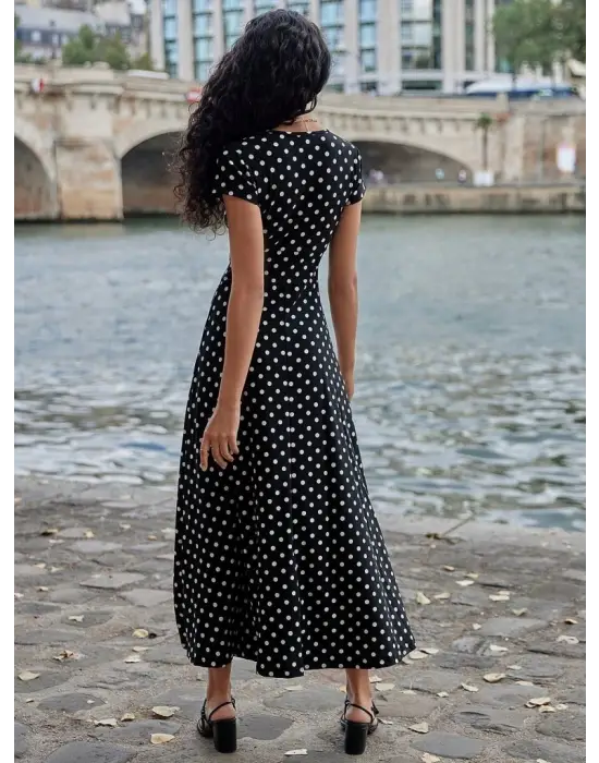 Omarı Puantiyeli Maksi Elbise - Yazın Şıklığına Adım Atın