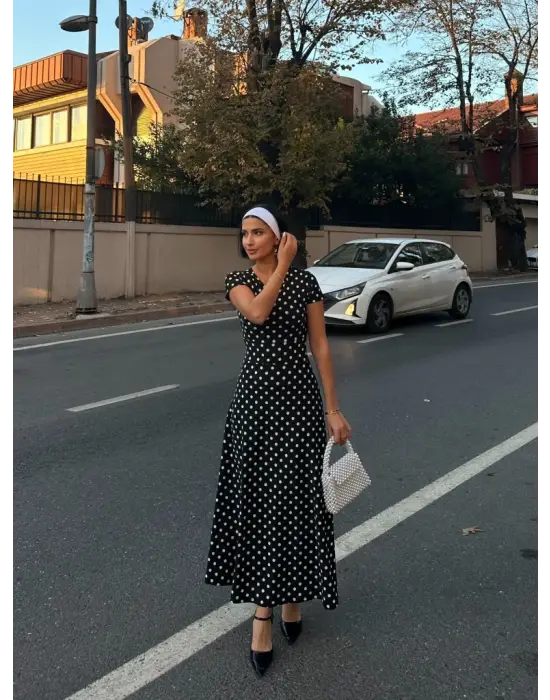 Omarı Puantiyeli Maksi Elbise - Yazın Şıklığına Adım Atın