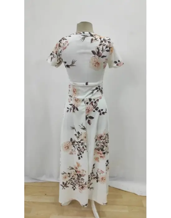 Omarı Elegan Puantiyeli Maksi Elbise