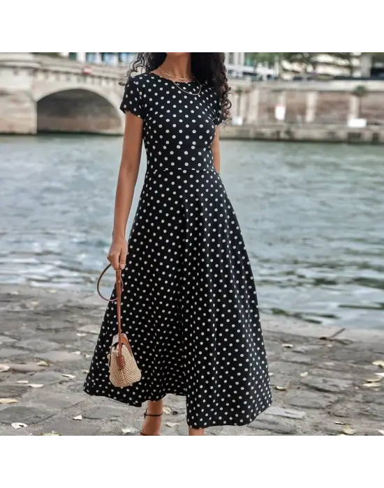 Omarı Puantiyeli Maksi Elbise - Yazın Şıklığına Adım Atın