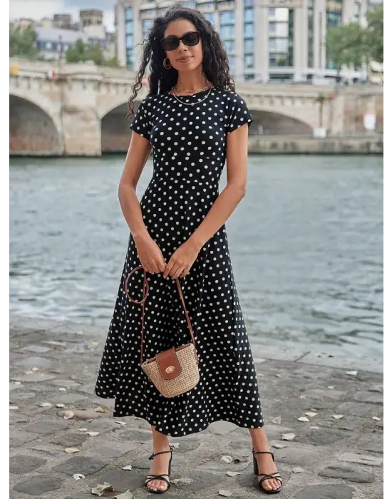Omarı Puantiyeli Maksi Elbise - Yazın Şıklığına Adım Atın