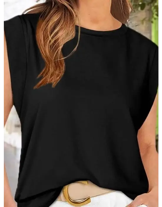 Omarı Kadın Viskon Bluz - Kısa Kollu Bisiklet Yaka Stili