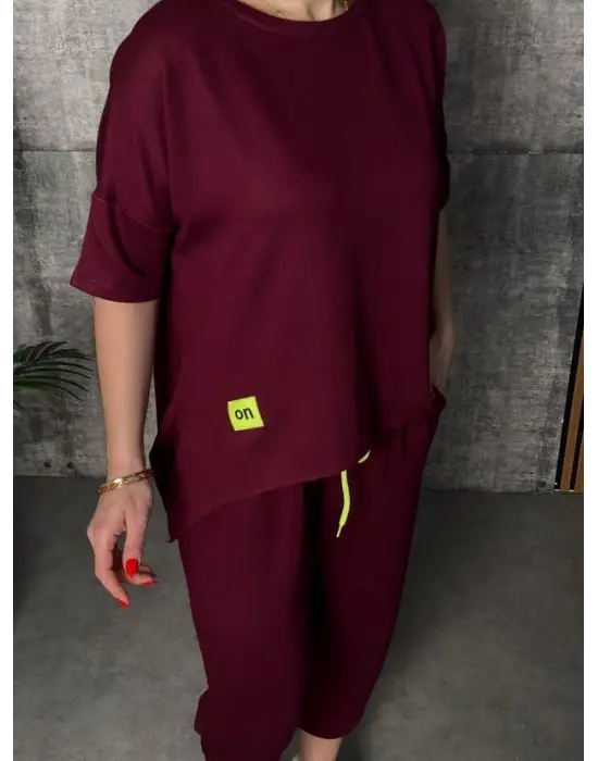 Kadın Kısa Kollu Bisiklet Yaka Viskon Iki Iplik Bluz Ve Pantolon Ikili Takım