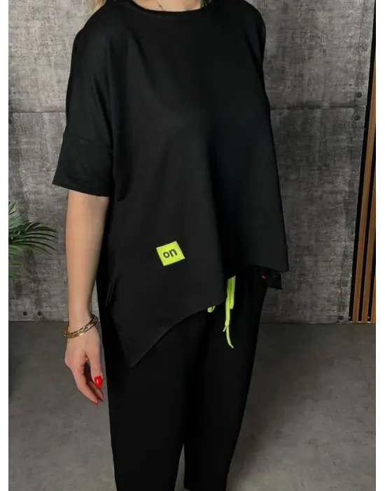 Kadın Kısa Kollu Bisiklet Yaka Viskon Iki Iplik Bluz Ve Pantolon Ikili Takım