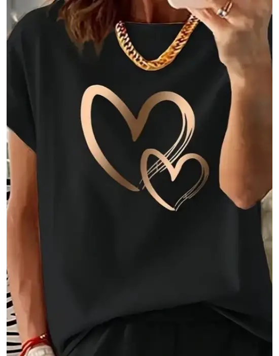 Kadın Kısa Kollu Bisiklet Yaka Viskon Iki Iplik Bluz Ve Short Ikili Takım