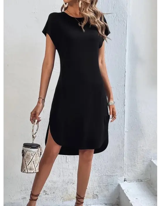 Omarı Şık Kadın Viskon Bisiklet Yaka Elbise
