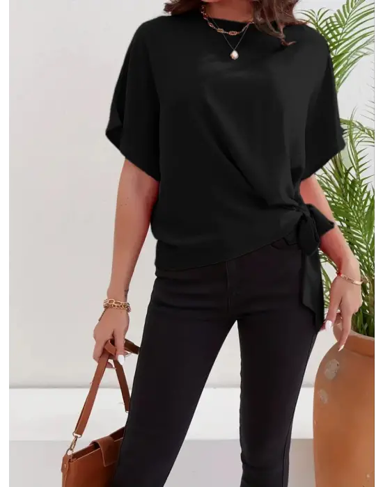 Omarı Kadın Kısa Kollu Aerobin Bluz