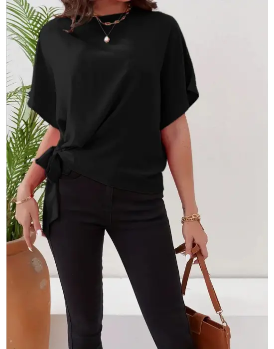 Omarı Kadın Kısa Kollu Aerobin Bluz