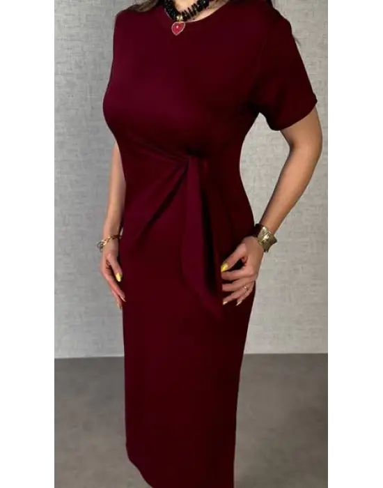 Omarı Kadın Kısa Kollu Yandan Bağlamalı Elbise