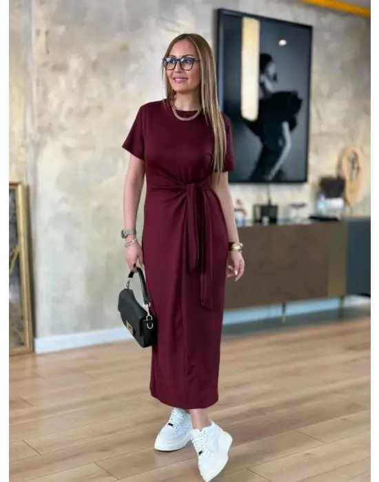 Omarı Kadın Kısa Kollu Yandan Bağlamalı Elbise
