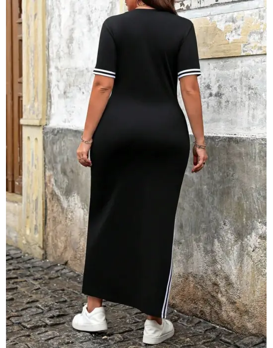 Omarı Yazın Trendi: Yandan Şerit Detaylı Kısa Kollu Elbise