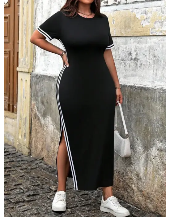 Omarı Yazın Trendi: Yandan Şerit Detaylı Kısa Kollu Elbise