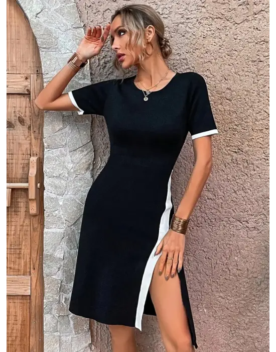 Omarı Renkli Şerit Detaylı Kadın Elbise