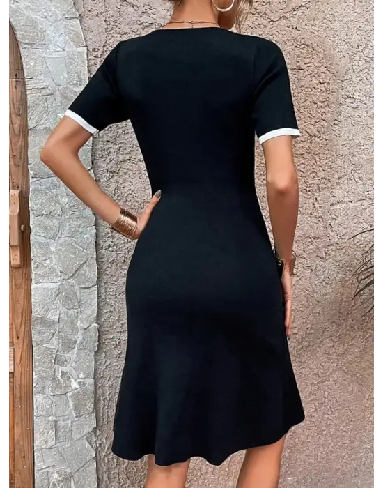 Omarı Renkli Şerit Detaylı Kadın Elbise