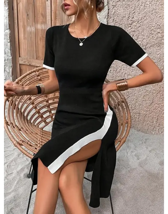 Omarı Renkli Şerit Detaylı Kadın Elbise