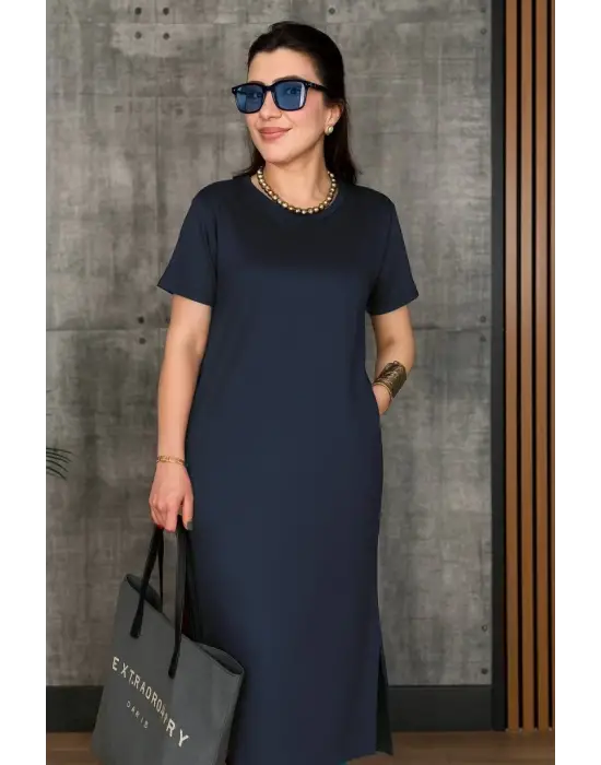 Omarı Kadın Viskon Bisiklet Yaka Elbise
