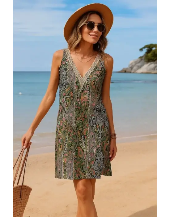 Omarı Zarif Dantel Detaylı Kadın Kolsuz Elbise