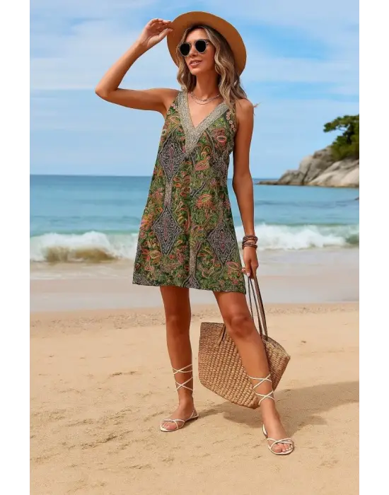 Omarı Zarif Dantel Detaylı Kadın Kolsuz Elbise