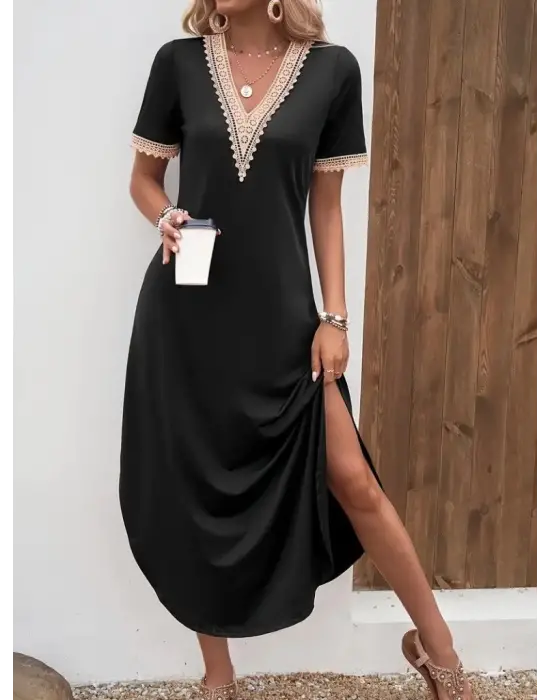 Omarı Şık Dantel Detaylı Uzun Elbise