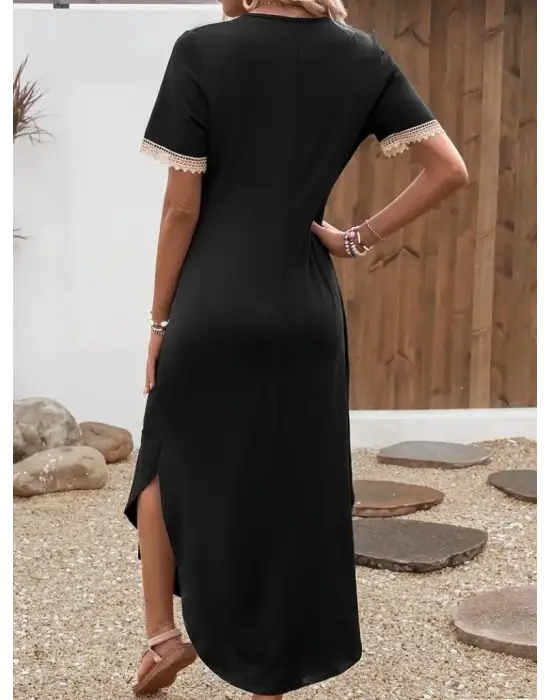 Omarı Şık Dantel Detaylı Uzun Elbise