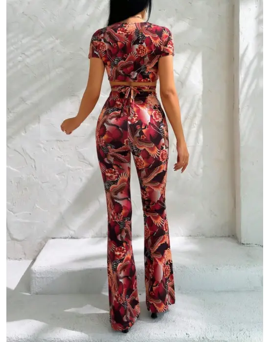 Kadın Kısa Kollu Desenli Takım