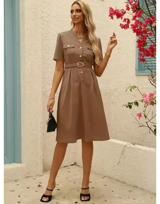 Omarı Altın Kadife Elbise