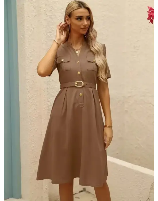 Omarı Altın Kadife Elbise