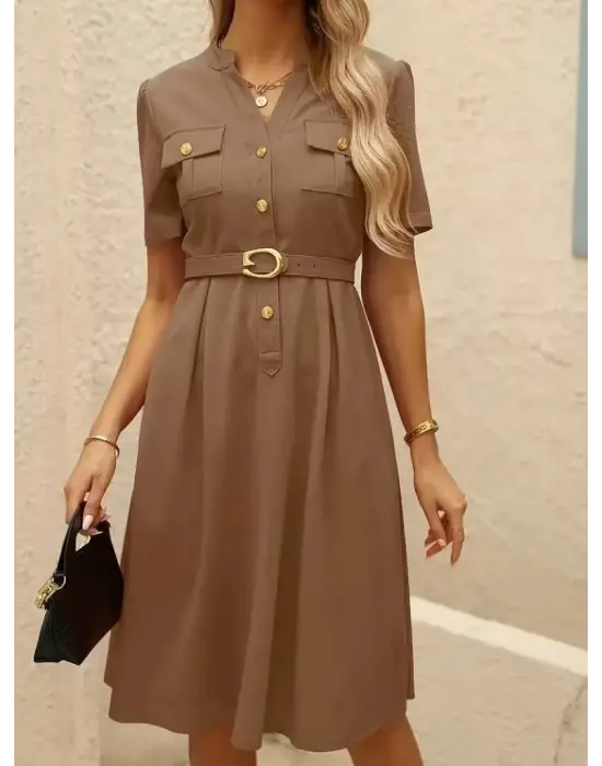 Omarı Altın Kadife Elbise