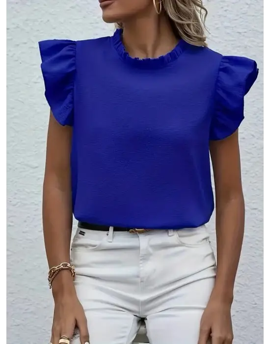 Omarı Şık Kısa Kollu Fırfır Detaylı Bluz