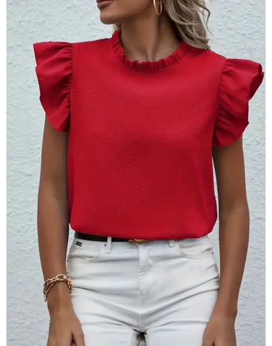 Omarı Şık Fırfır Detaylı Kadın Bluz