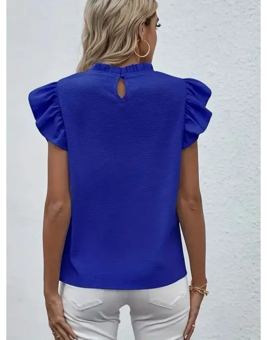 Omarı Şık Kısa Kollu Fırfır Detaylı Bluz