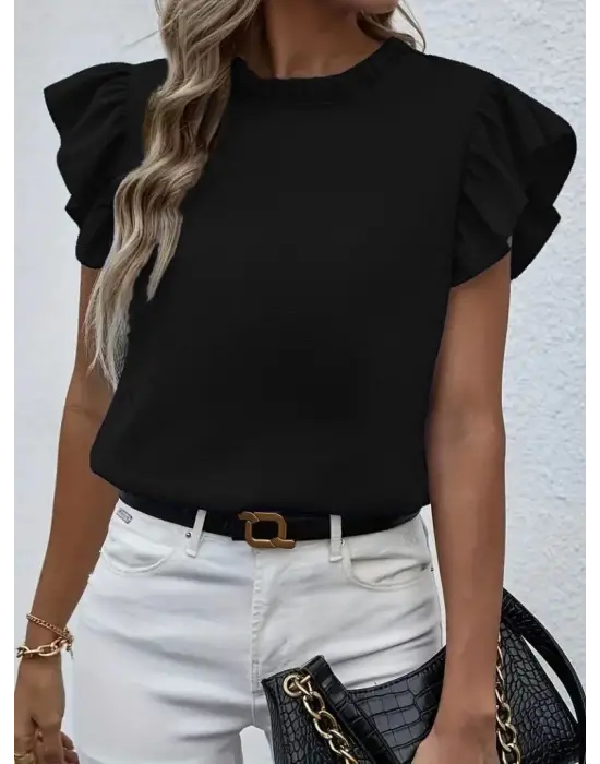 Omarı Şık Kısa Kollu Fırfır Bluz Modelleri