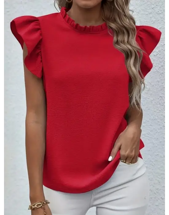 Omarı Şık Fırfır Detaylı Kadın Bluz