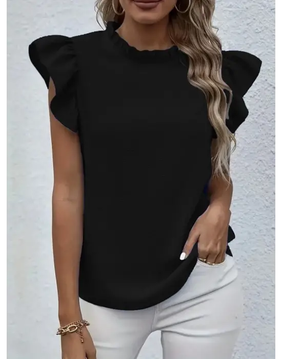 Omarı Şık Kısa Kollu Fırfır Bluz Modelleri