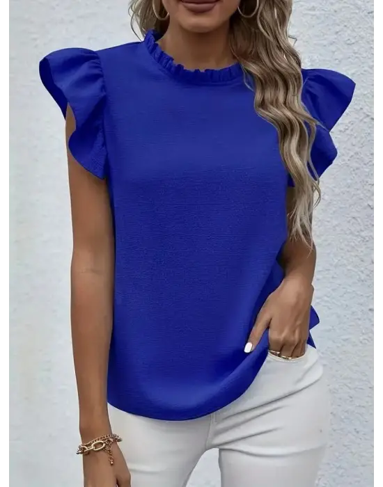 Omarı Şık Kısa Kollu Fırfır Detaylı Bluz