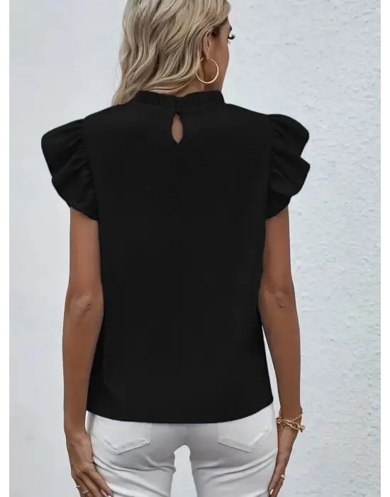 Omarı Şık Kısa Kollu Fırfır Bluz Modelleri
