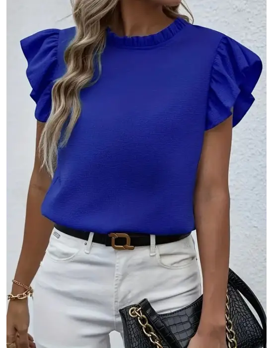 Omarı Şık Kısa Kollu Fırfır Detaylı Bluz