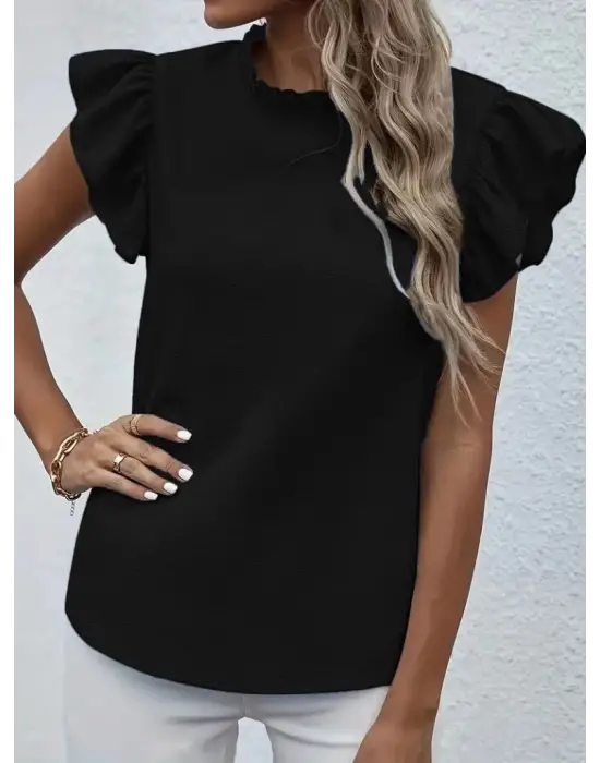 Omarı Şık Kısa Kollu Fırfır Bluz Modelleri