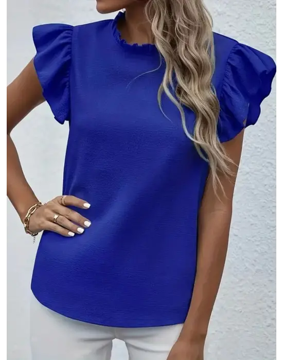 Omarı Şık Kısa Kollu Fırfır Detaylı Bluz