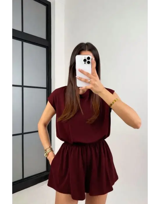 Kadın Kısa Kollu Hafif Sırt Dekolteli Modal şort Tulum