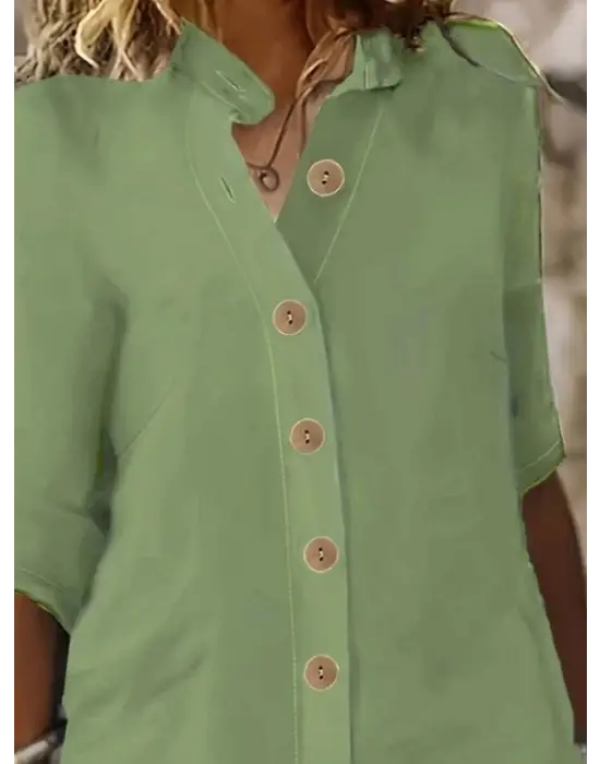 Kadın Kısa Kollu Hakim Yaka önden Düğmeli Kısa Müslim Elbise