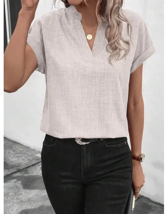 Kadın Kısa Kollu Hakim Yaka Sofya Bluz