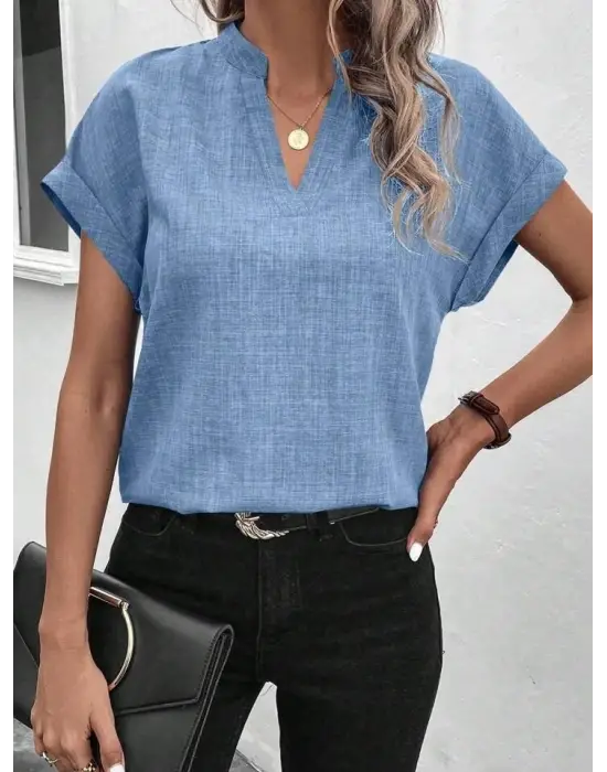 Kadın Kısa Kollu Hakim Yaka Sofya Bluz