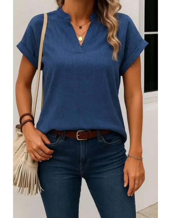 Kadın Kısa Kollu Hakim Yaka Sofya Bluz